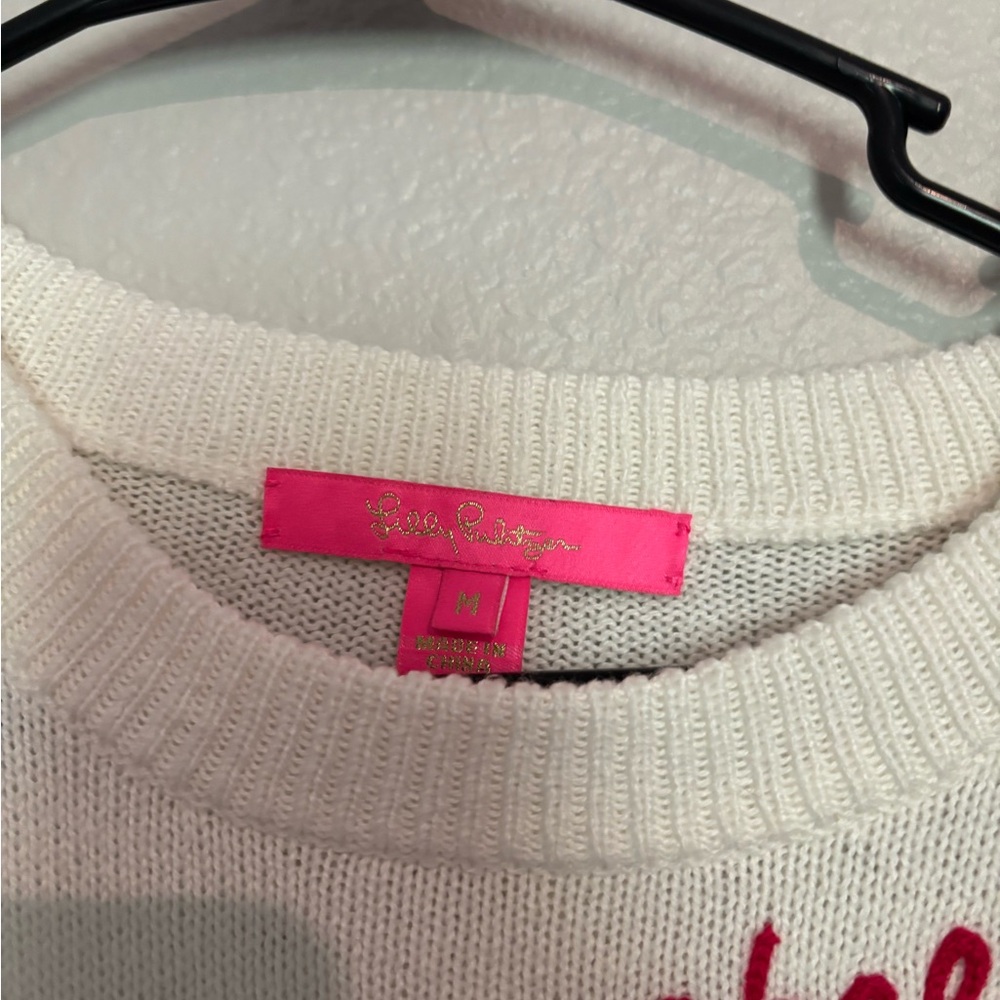 Lilly Pulitzer Cream Crew Neck Sweater Lightweight Fine Knit